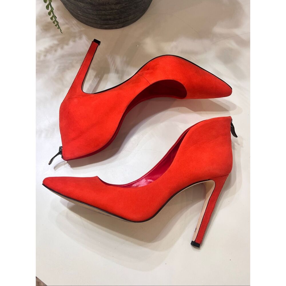 BCBGeneration Women's Leather Pointed Toe Conrad Zip Heel Pumps Red Size 9.5 - Picture 3 of 6
